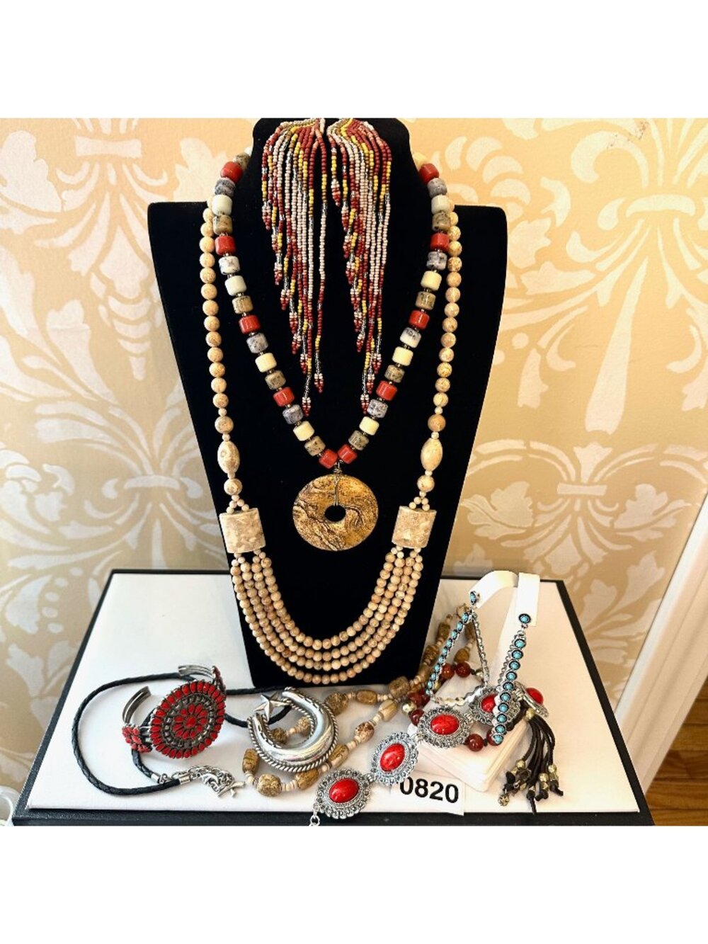 Jewelry Lot Vintage Modern Jasper Red Gemstone Necklace Bracelet Earrings